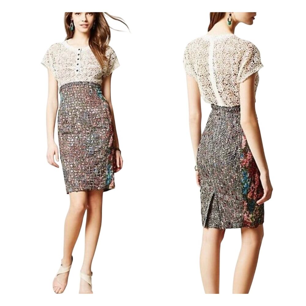 Beguile by Byron Lars Anthropologie Ivory Floral Lace Floral Print Dress 12